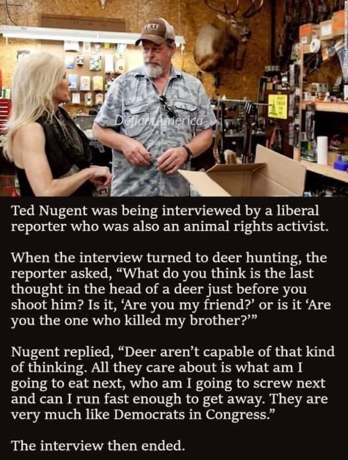 Uncle Ted hands liberal reporter her ass | image tagged in ted nugent,uncle ted nugent,stupid liberals,stupid democrats,people for the eating of tasty animals,peta | made w/ Imgflip meme maker