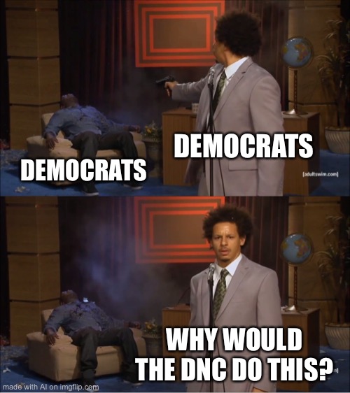 Political AI | DEMOCRATS; DEMOCRATS; WHY WOULD THE DNC DO THIS? | image tagged in memes,who killed hannibal | made w/ Imgflip meme maker