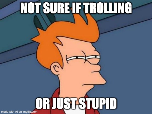 Futurama Fry | NOT SURE IF TROLLING; OR JUST STUPID | image tagged in memes,futurama fry | made w/ Imgflip meme maker