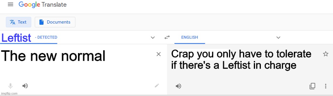 Translate - Detect language | Leftist The new normal Crap you only have to tolerate if there's a Leftist in charge | image tagged in translate - detect language | made w/ Imgflip meme maker