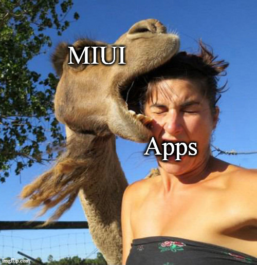 MIUI killing apps | MIUI; Apps | image tagged in camel bite | made w/ Imgflip meme maker