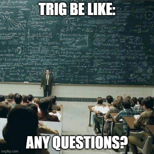 i hate trigggggg | TRIG BE LIKE:; ANY QUESTIONS? | image tagged in school | made w/ Imgflip meme maker