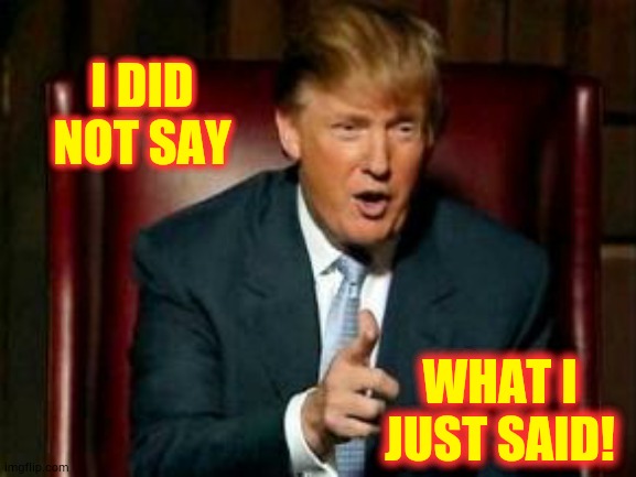 Fake | I DID NOT SAY; WHAT I JUST SAID! | image tagged in donald trump,memes,trump unfit unqualified dangerous,liar in chief,covid-19,coronavirus | made w/ Imgflip meme maker