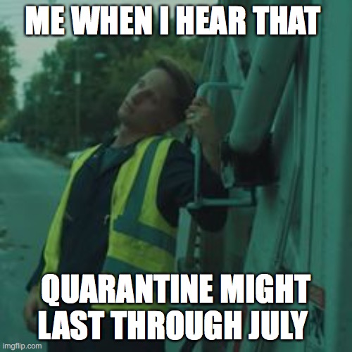 Nf | ME WHEN I HEAR THAT; QUARANTINE MIGHT LAST THROUGH JULY | image tagged in memes,quarantine | made w/ Imgflip meme maker