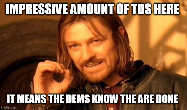 One Does Not Simply | IMPRESSIVE AMOUNT OF TDS HERE; IT MEANS THE DEMS KNOW THE ARE DONE | image tagged in memes,one does not simply | made w/ Imgflip meme maker