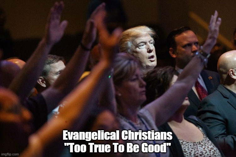 Evangelical Christians: "Too True To Be Good" | Evangelical Christians
"Too True To Be Good" | image tagged in evangelical christians,funadmentalist christians,trump | made w/ Imgflip meme maker
