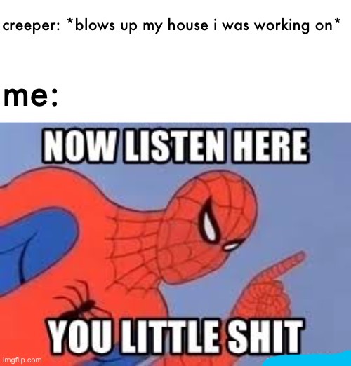 Basically any House-Creeper meme | image tagged in memes,now listen here you little shit,minecraft,minecraft creeper | made w/ Imgflip meme maker
