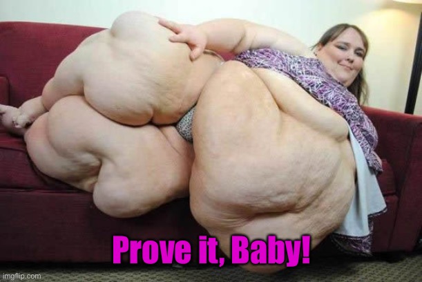 fat woman | Prove it, Baby! | image tagged in fat woman | made w/ Imgflip meme maker