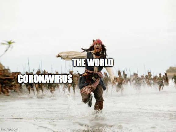 Jack Sparrow Being Chased | THE WORLD; CORONAVIRUS | image tagged in memes,jack sparrow being chased | made w/ Imgflip meme maker