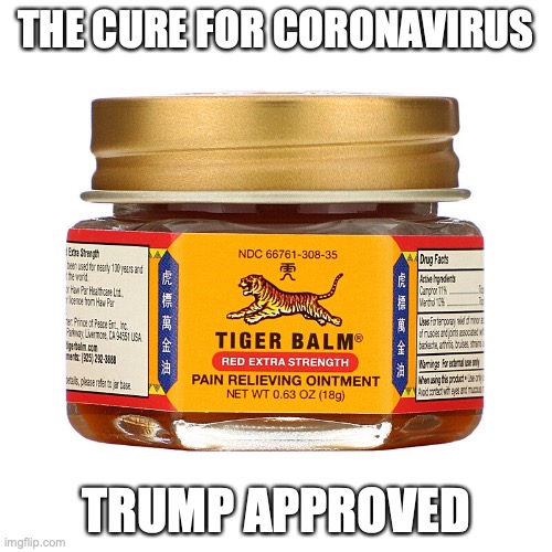 Magic Drug for CoronaVirus. See it disappear... | THE CURE FOR CORONAVIRUS; TRUMP APPROVED | image tagged in coronavirus,trump | made w/ Imgflip meme maker