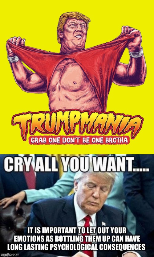 Trumpmania | image tagged in trump,president,hulk hogan,cry baby | made w/ Imgflip meme maker