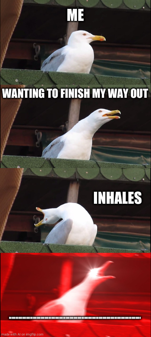 Inhaling Seagull | ME; WANTING TO FINISH MY WAY OUT; INHALES; BOOOOOOOOOOOOOOOOOOOOOOOOOOOOOOOOOOOOOOOOOOOOOOOOOOOOOOOOOOOOOOOOOOOOOOOOOOOOOOOOOOOOOOOOOOOOOOOOOOO | image tagged in memes,inhaling seagull | made w/ Imgflip meme maker