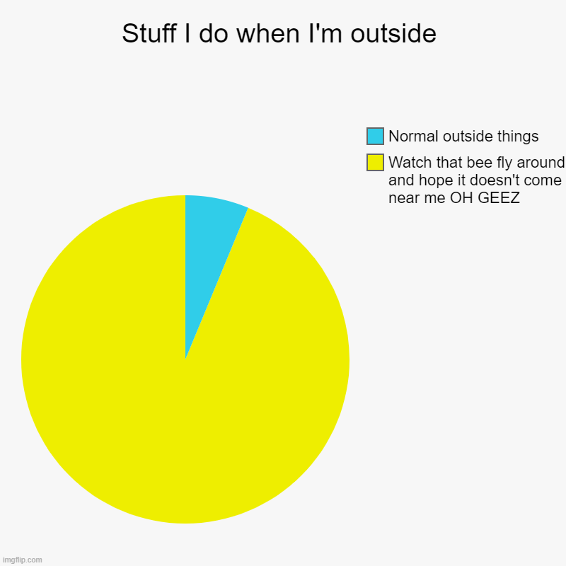 I have apiphobia.... | Stuff I do when I'm outside | Watch that bee fly around and hope it doesn't come near me OH GEEZ, Normal outside things | image tagged in charts,pie charts,memes,outside,bee,bees | made w/ Imgflip chart maker