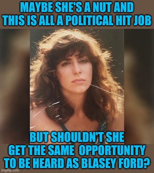 Tara Reade has corroborating witnesses | MAYBE SHE'S A NUT AND THIS IS ALL A POLITICAL HIT JOB; BUT SHOULDN'T SHE GET THE SAME  OPPORTUNITY TO BE HEARD AS BLASEY FORD? | image tagged in why not,tara reade | made w/ Imgflip meme maker