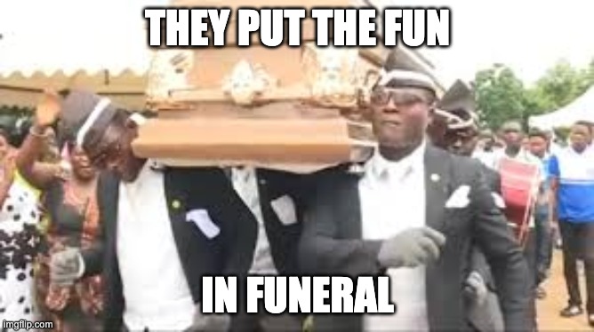 fun in funeral | THEY PUT THE FUN; IN FUNERAL | image tagged in coffin dance | made w/ Imgflip meme maker