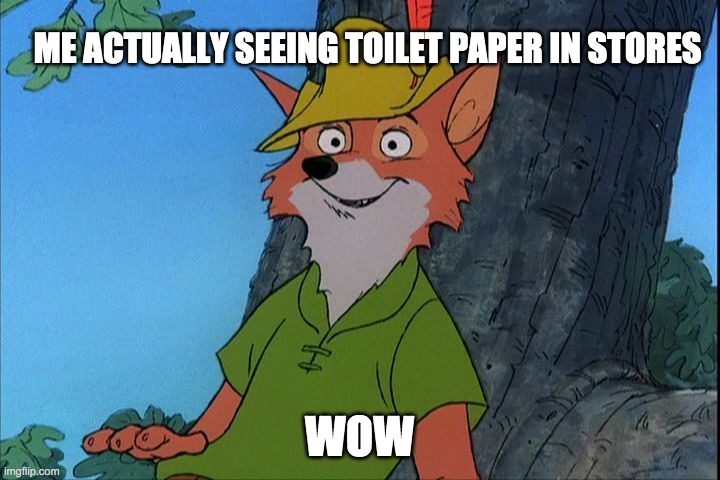 Robin Hood Disney |  ME ACTUALLY SEEING TOILET PAPER IN STORES; WOW | image tagged in robin hood disney | made w/ Imgflip meme maker