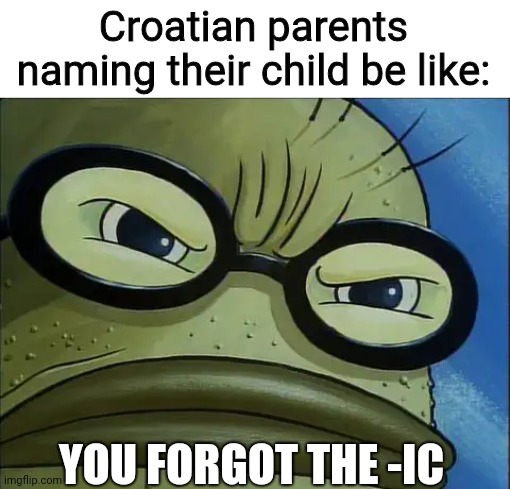 You Forgot the Pickles | Croatian parents naming their child be like:; YOU FORGOT THE -IC | image tagged in you forgot the pickles,croatia,memes,parents,child | made w/ Imgflip meme maker