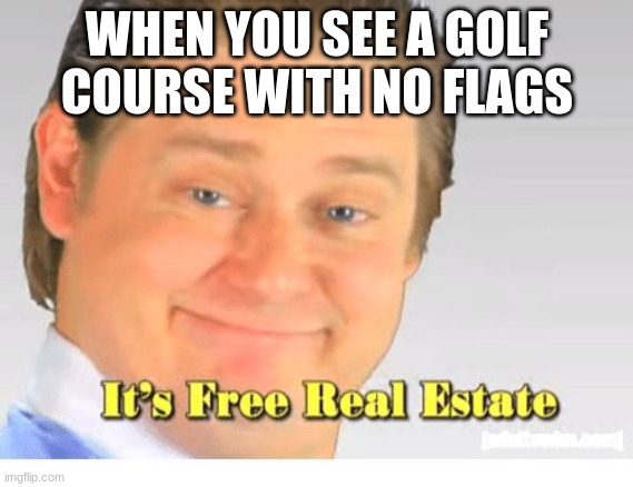 It's Free Real Estate | WHEN YOU SEE A GOLF COURSE WITH NO FLAGS | image tagged in it's free real estate,coronavirus,golf | made w/ Imgflip meme maker