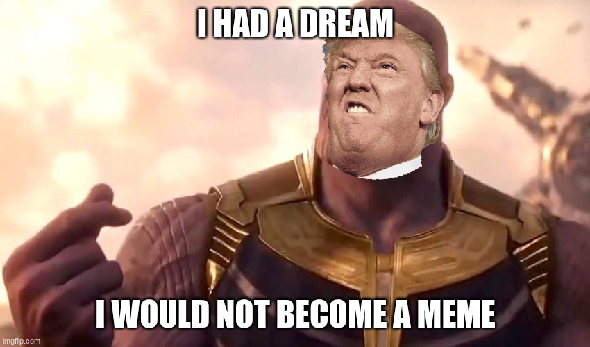 thanos snap | I HAD A DREAM; I WOULD NOT BECOME A MEME | image tagged in thanos snap | made w/ Imgflip meme maker