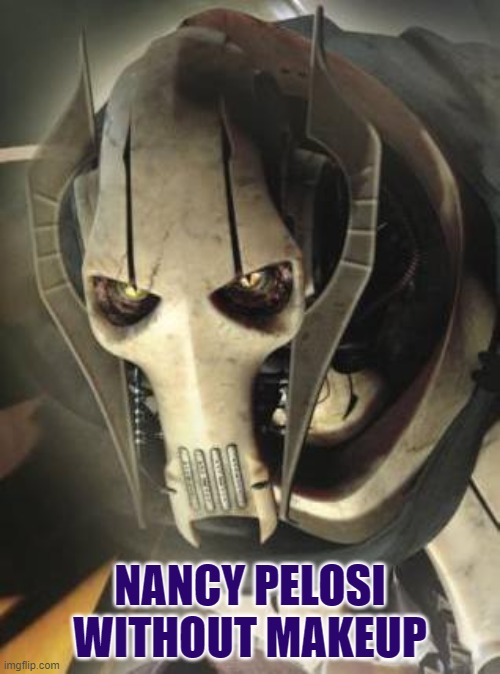 Playing the villain, naturally. | NANCY PELOSI WITHOUT MAKEUP | image tagged in big grevious | made w/ Imgflip meme maker