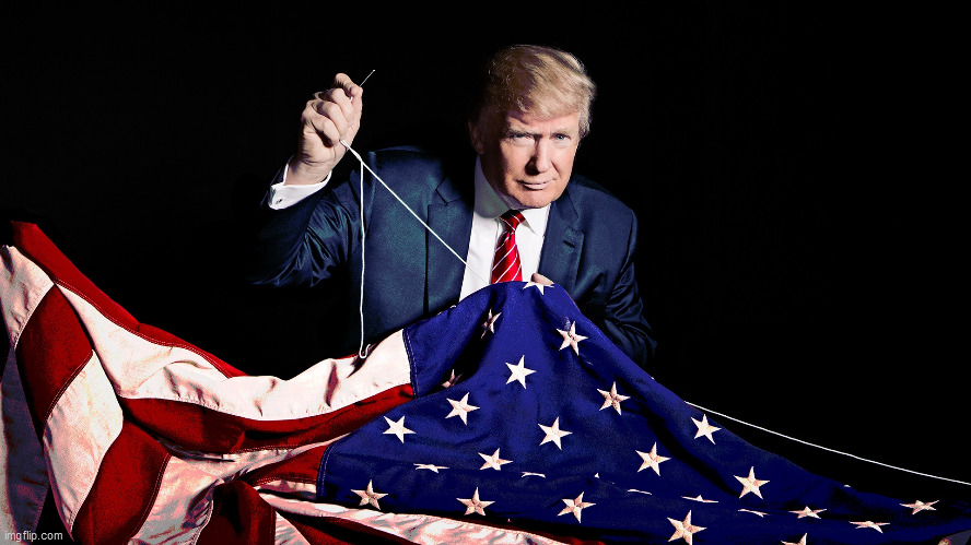 Trump sewing flag | image tagged in trump sewing flag | made w/ Imgflip meme maker