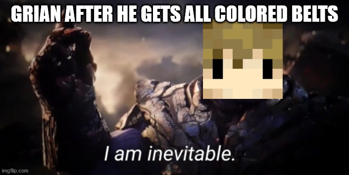 Grian = Thanos | GRIAN AFTER HE GETS ALL COLORED BELTS | image tagged in i am inevitable | made w/ Imgflip meme maker