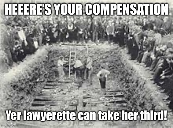 HEEERE’S YOUR COMPENSATION Yer lawyerette can take her third! | made w/ Imgflip meme maker