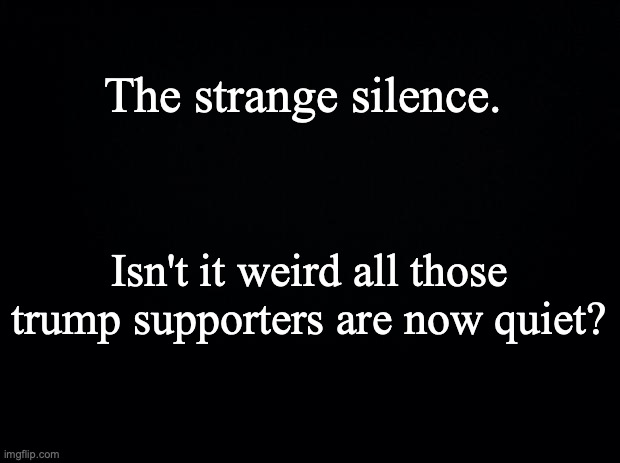 Black background | The strange silence. Isn't it weird all those trump supporters are now quiet? | image tagged in black background | made w/ Imgflip meme maker