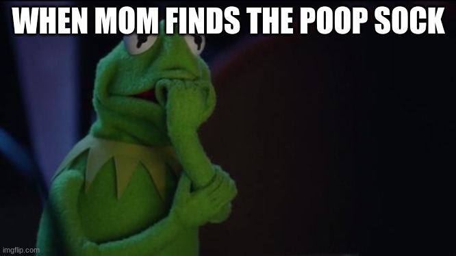Kermit worried face | WHEN MOM FINDS THE POOP SOCK | image tagged in kermit worried face | made w/ Imgflip meme maker
