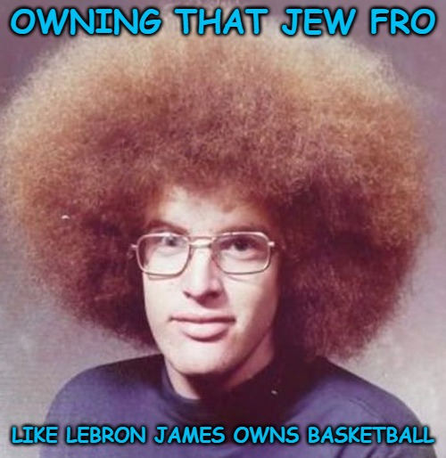 Daaaaaaammmmmn! | OWNING THAT JEW FRO; LIKE LEBRON JAMES OWNS BASKETBALL | image tagged in jew fro,freakishly delightful | made w/ Imgflip meme maker