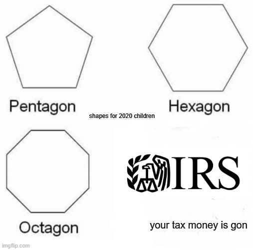 taxes indeed | shapes for 2020 children; your tax money is gon | image tagged in memes,pentagon hexagon octagon | made w/ Imgflip meme maker