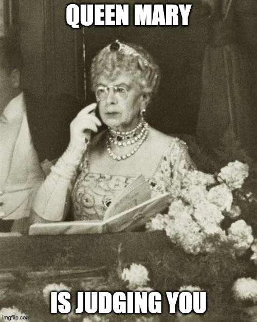Queen Mary is judging you | image tagged in queen,royal,queen mary,mary of teck,british royals,judging you | made w/ Imgflip meme maker