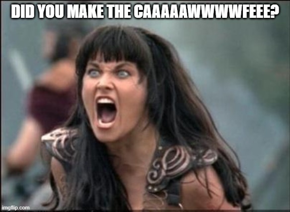 Coffe Xena | DID YOU MAKE THE CAAAAAWWWWFEEE? | image tagged in angry xena | made w/ Imgflip meme maker