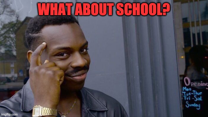 Roll Safe Think About It Meme | WHAT ABOUT SCHOOL? | image tagged in memes,roll safe think about it | made w/ Imgflip meme maker