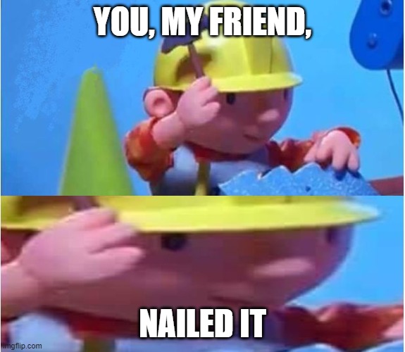 Bob The Builder | YOU, MY FRIEND, NAILED IT | image tagged in bob the builder | made w/ Imgflip meme maker