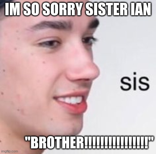 sis? | IM SO SORRY SISTER IAN; "BROTHER!!!!!!!!!!!!!!!!" | image tagged in james charles | made w/ Imgflip meme maker