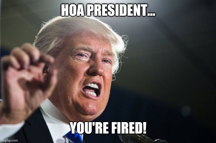 donald trump | HOA PRESIDENT... YOU'RE FIRED! | image tagged in donald trump | made w/ Imgflip meme maker