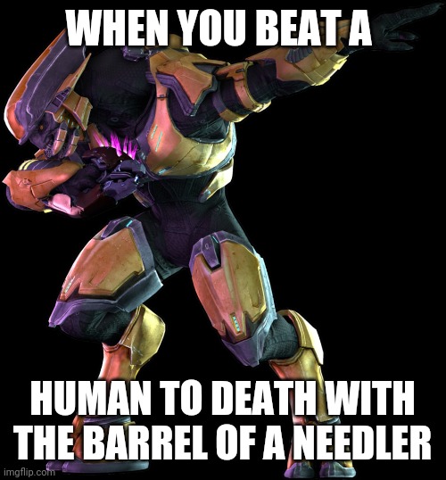 Halo elite meme | WHEN YOU BEAT A; HUMAN TO DEATH WITH THE BARREL OF A NEEDLER | image tagged in funny,halo | made w/ Imgflip meme maker
