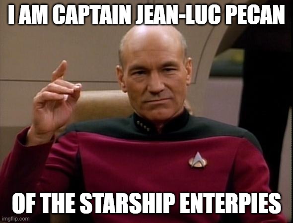 Picard Make it so | I AM CAPTAIN JEAN-LUC PECAN; OF THE STARSHIP ENTERPIES | image tagged in picard make it so | made w/ Imgflip meme maker