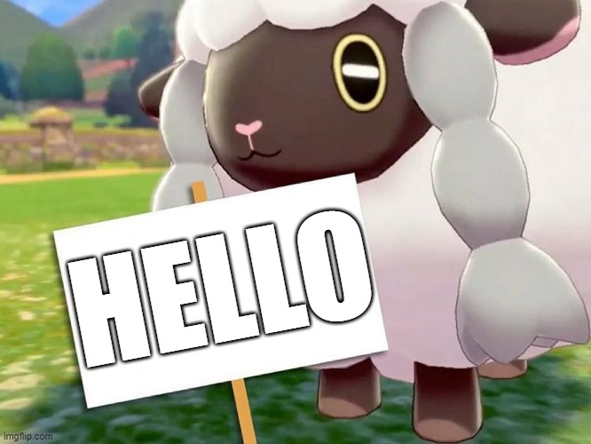 Wooloo Blank Sign | HELLO | image tagged in wooloo blank sign | made w/ Imgflip meme maker