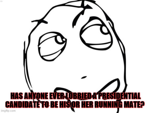 Question Rage Face Meme | HAS ANYONE EVER LOBBIED A PRESIDENTIAL CANDIDATE TO BE HIS OR HER RUNNING MATE? | image tagged in memes,question rage face | made w/ Imgflip meme maker