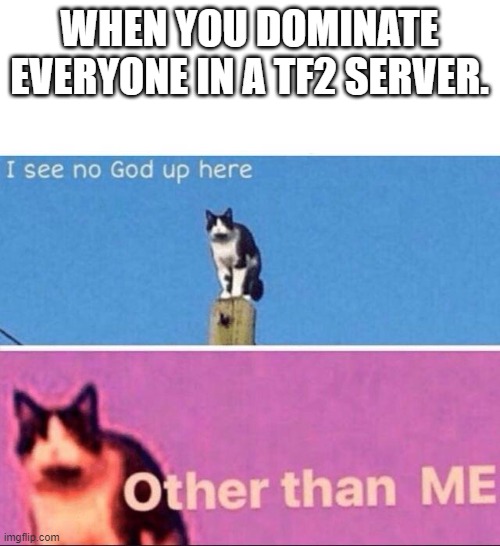 I see no god up here | WHEN YOU DOMINATE EVERYONE IN A TF2 SERVER. | image tagged in i see no god up here | made w/ Imgflip meme maker