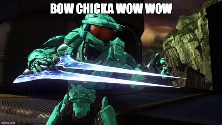 Capt. Tucker RvB | BOW CHICKA WOW WOW | image tagged in capt tucker rvb | made w/ Imgflip meme maker