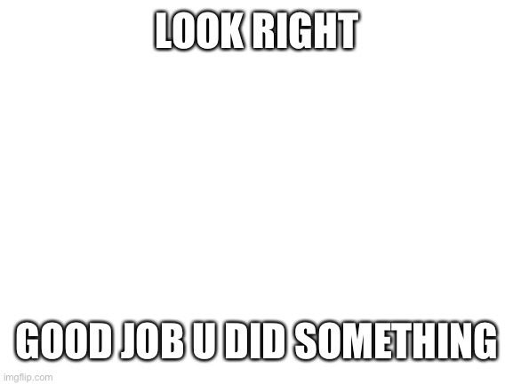 Blank White Template | LOOK RIGHT; GOOD JOB U DID SOMETHING | image tagged in blank white template | made w/ Imgflip meme maker