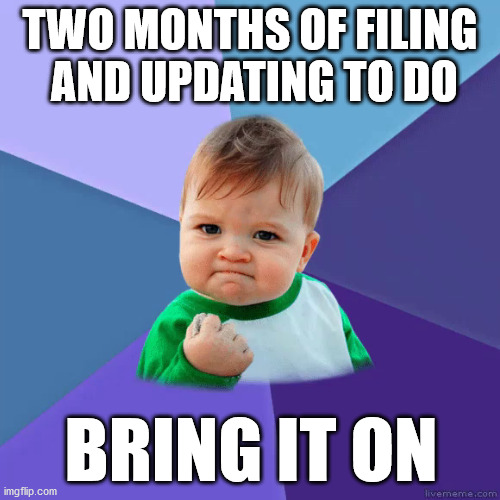 Fist_Pump | TWO MONTHS OF FILING  AND UPDATING TO DO; BRING IT ON | image tagged in boy,fist pump baby | made w/ Imgflip meme maker