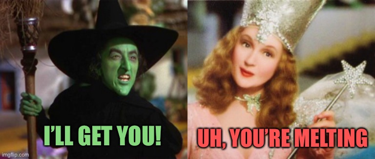 Wizard of Oz witches | I’LL GET YOU! UH, YOU’RE MELTING | image tagged in wizard of oz witches | made w/ Imgflip meme maker