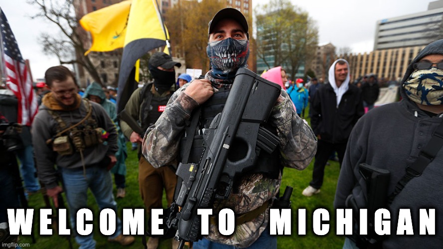 "Freedom" "protesters" | W E L C O M E      T O      M I C H I G A N | image tagged in covid-19,assault weapons,gun control,political meme,lockdown | made w/ Imgflip meme maker