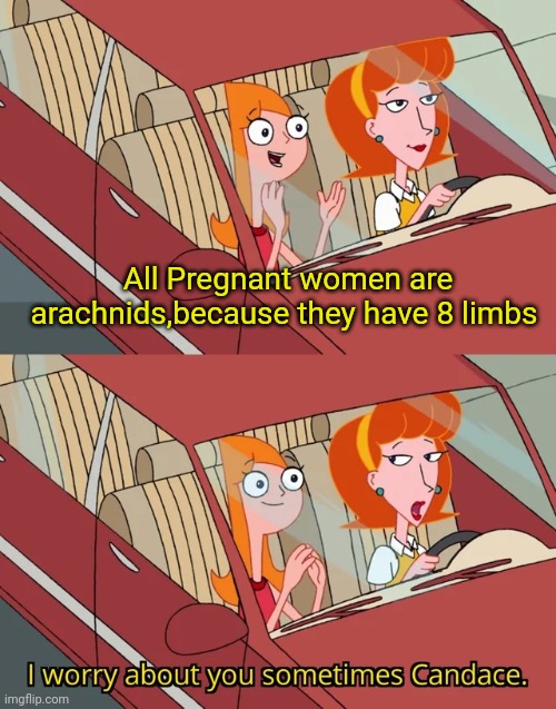 I'm mean,it's technically true. | All Pregnant women are arachnids,because they have 8 limbs | image tagged in i worry about you sometimes candace | made w/ Imgflip meme maker