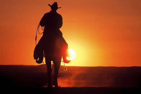 Cowboy Rides into Sunset Blank Meme Template