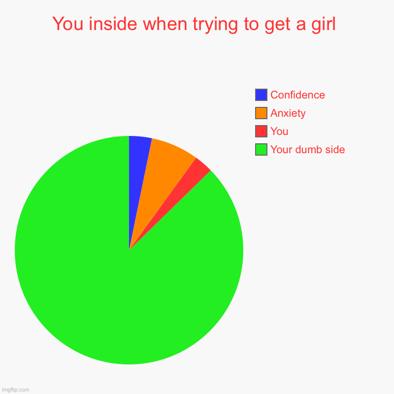 You inside when trying to get a girl | Your dumb side , You, Anxiety , Confidence | image tagged in charts,pie charts | made w/ Imgflip chart maker